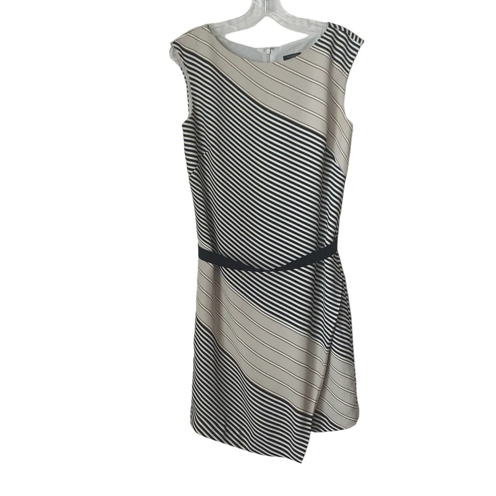 Ann Taylor Tan & Black Contrasting Stripes Sleeveless Lined Dress Size 4